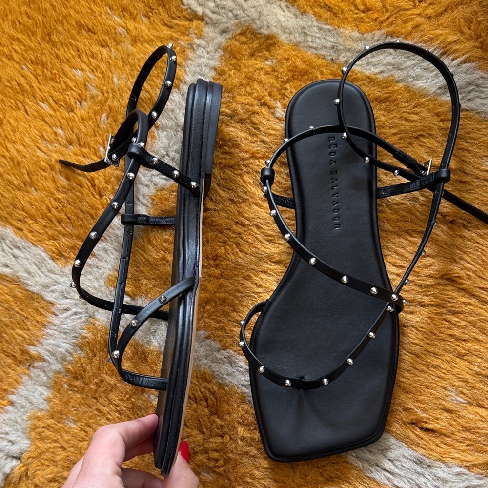Freda Salvador Alexia Black Leather Sandals with Silver Studs - Picture 5 of 7